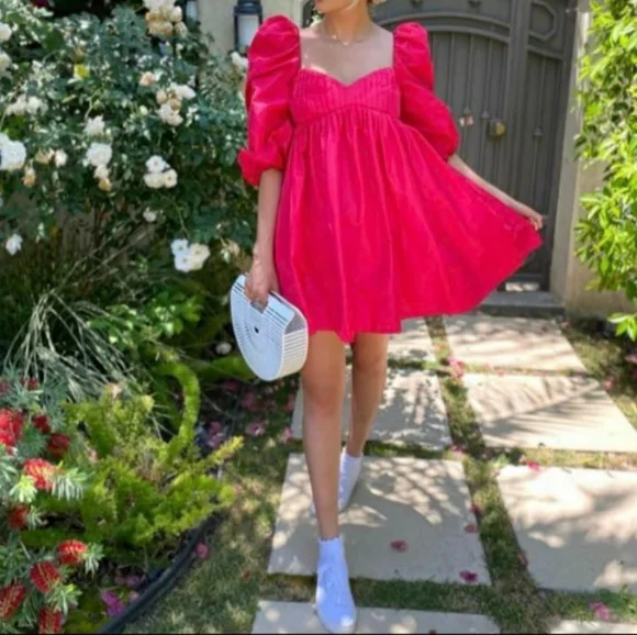 Zara Taffeta Puffed Sleeve Mini Dress Hot Pink Size M - Picture 7 of 7